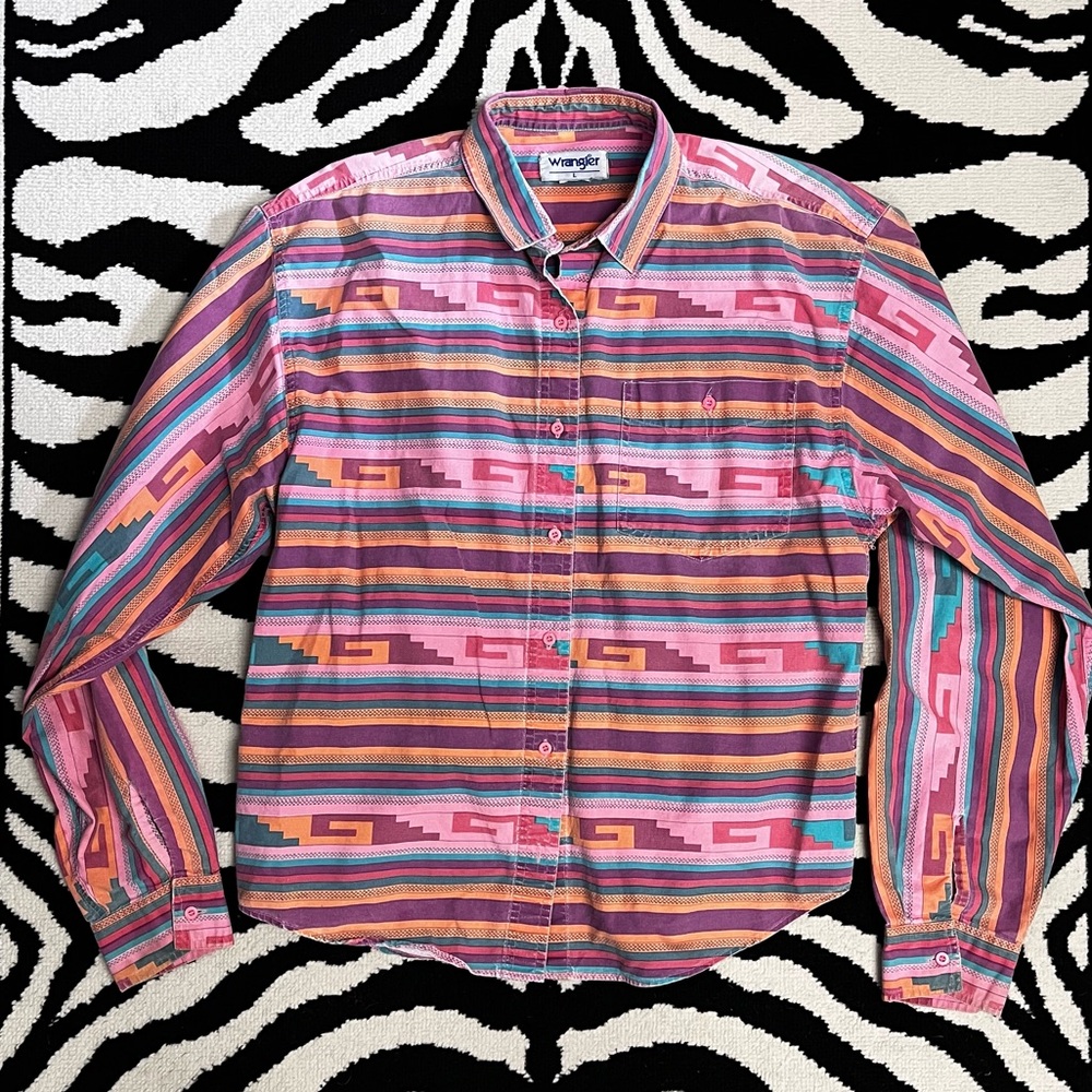 Vintage Wrangler Rancher Aztec Western Shirt Size Medium - Picture 1 of 8